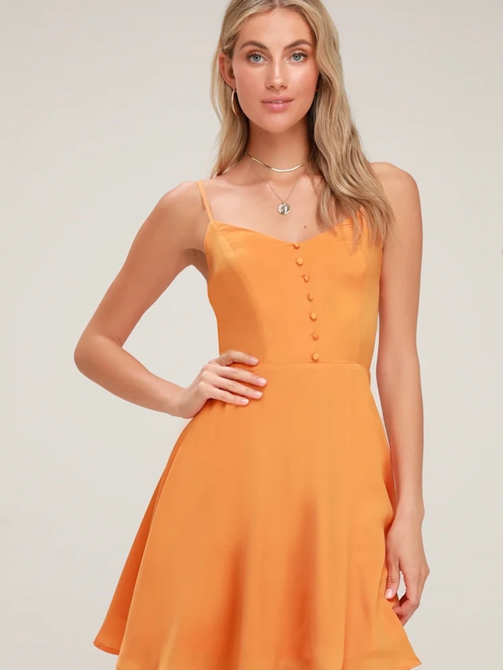 Lulus Rebecka Orange Button-Front Skater Dress – Size Small